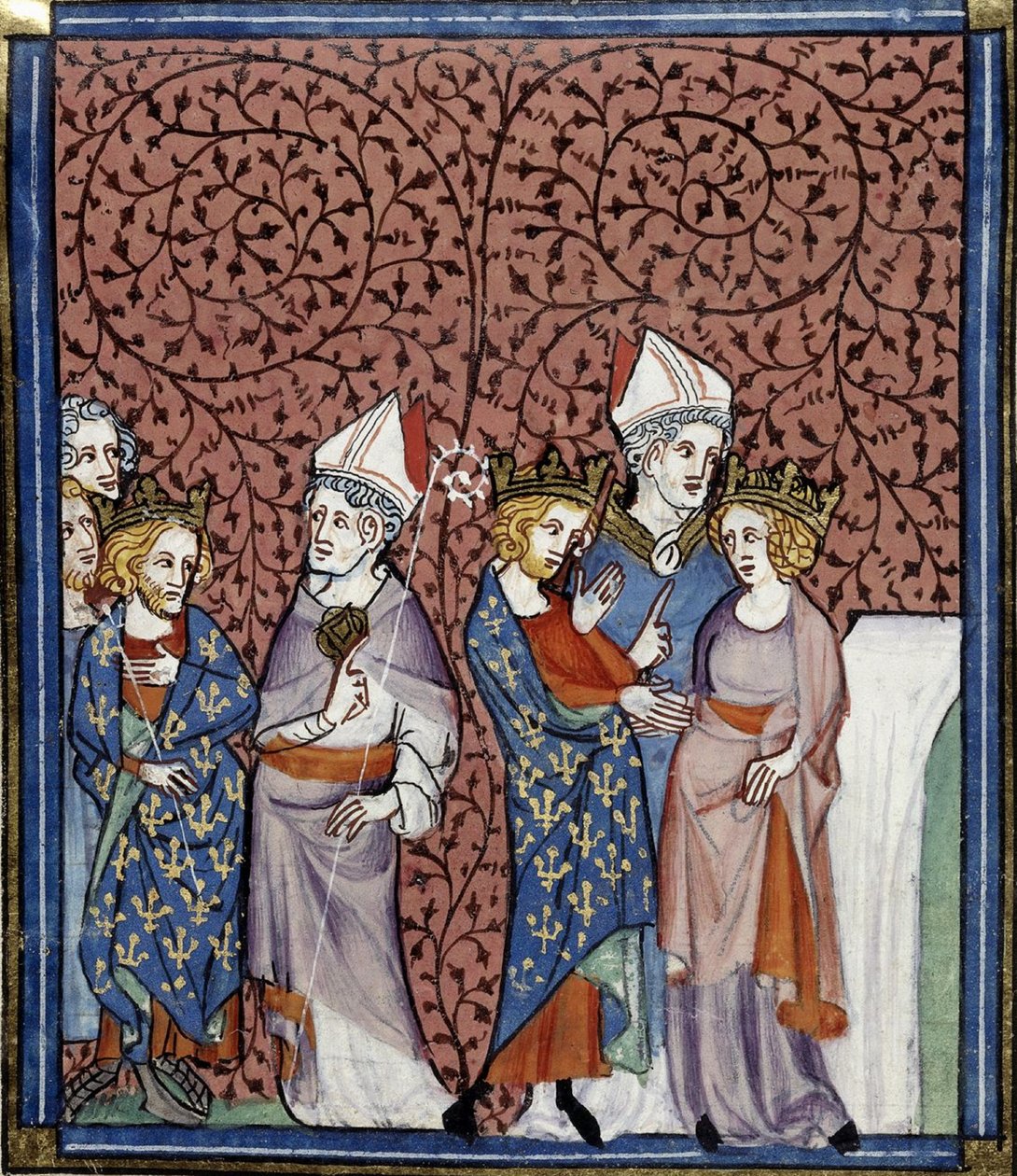 Heinrich I. sendet einen Bischof und seine Heirat mit Anne, Grandes chroniques de France, Royal 16 G.VI, f.269v, c. 1332-1350 von Georgia Levan Ramishvili from Tbilisi