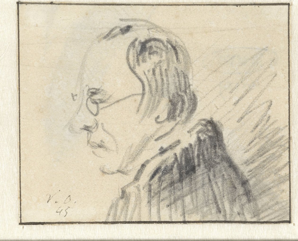 Profil eines Mannes mit Brille, nach links von Georgius Jacobus Johannes van Os