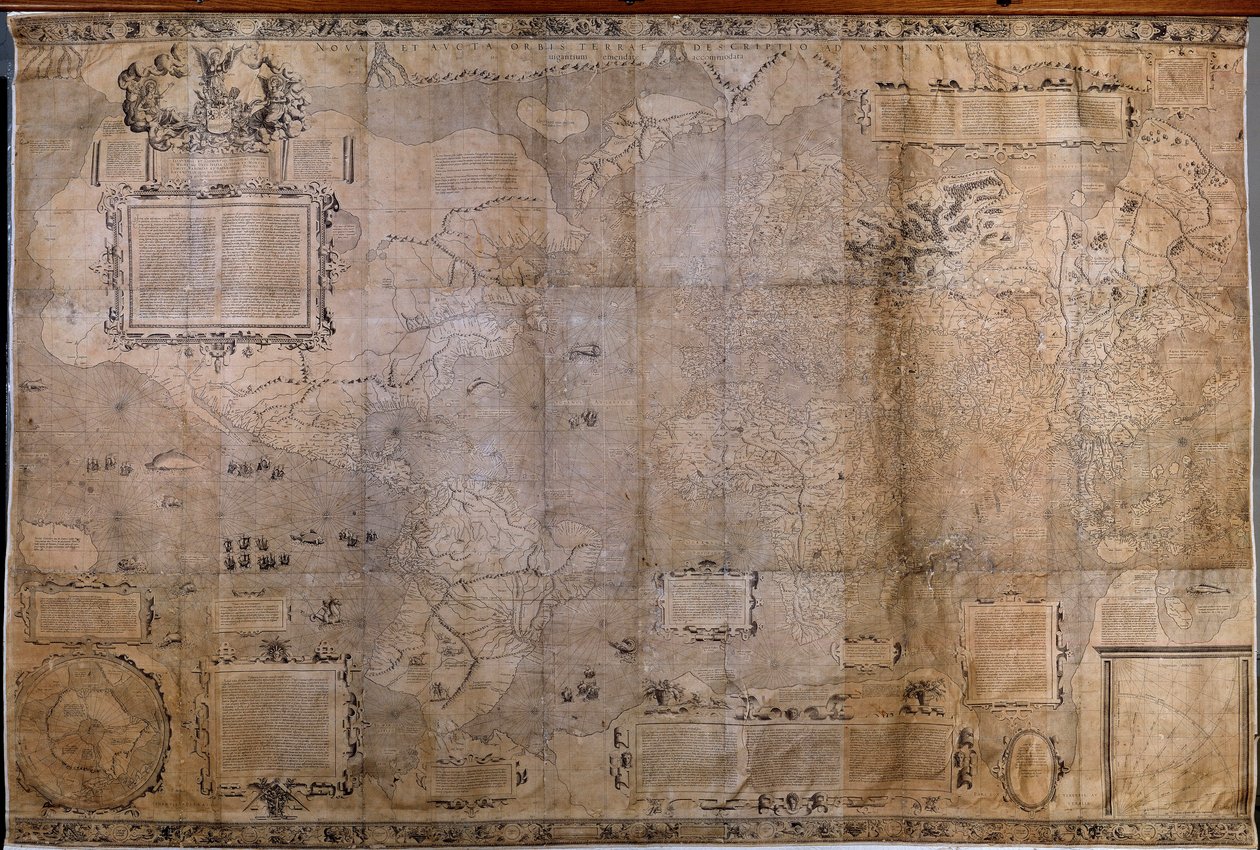 Geografische Weltkarte. Karte der niederländischen Schule nach der Projektion von Gerard Mercator (1512-1594) von Gerard (after) Mercator