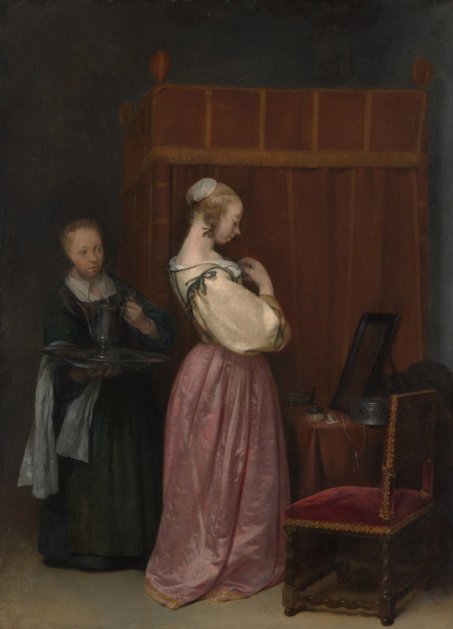 Eine junge Frau bei ihrer Toilette mit einer Magd von Gerard ter Borch