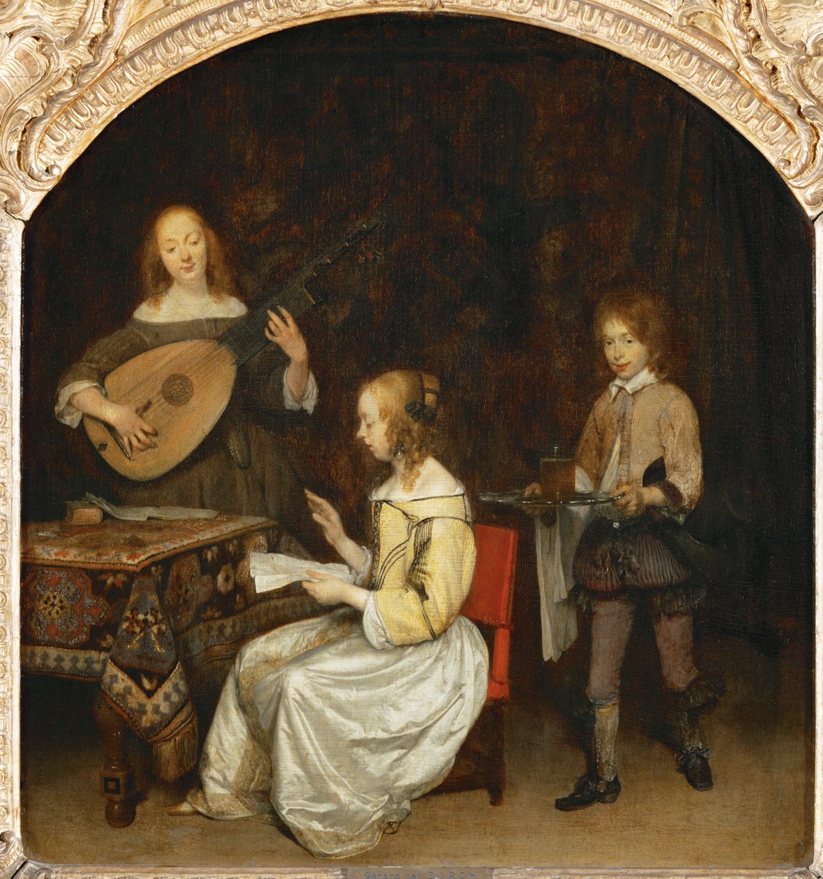 Das Konzert: Sängerin und Theorbe-Spielerin von Gerard ter Borch or Terborch
