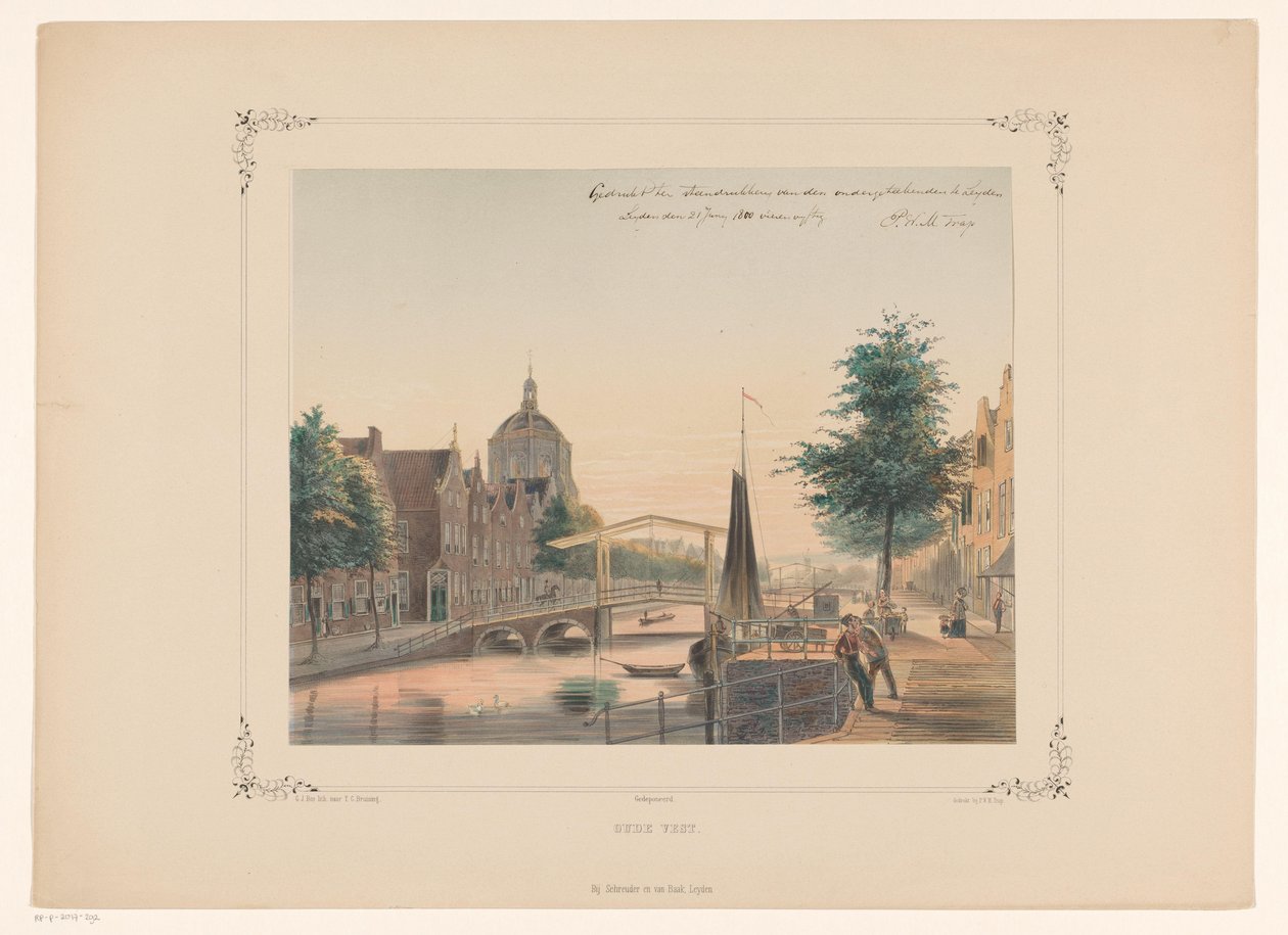 Ansicht der Oude Vest in Leiden von Gerardus Johannes Bos