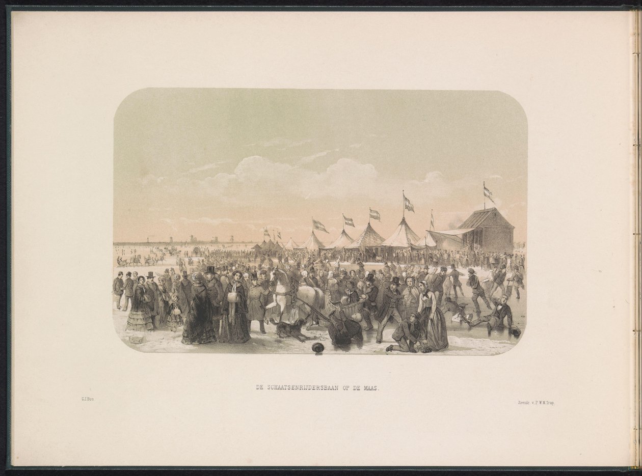Schaatsen op de Maas te Rotterdam, 1855 von Gerardus Johannes Bos