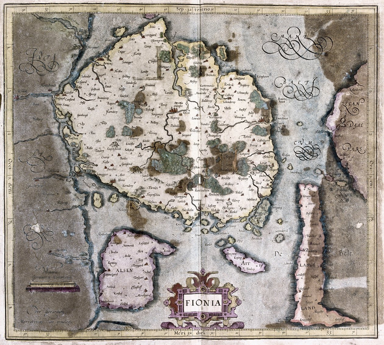 Dänemark (die Insel Langeland mit Odense) (Gravur) von Gerardus Mercator
