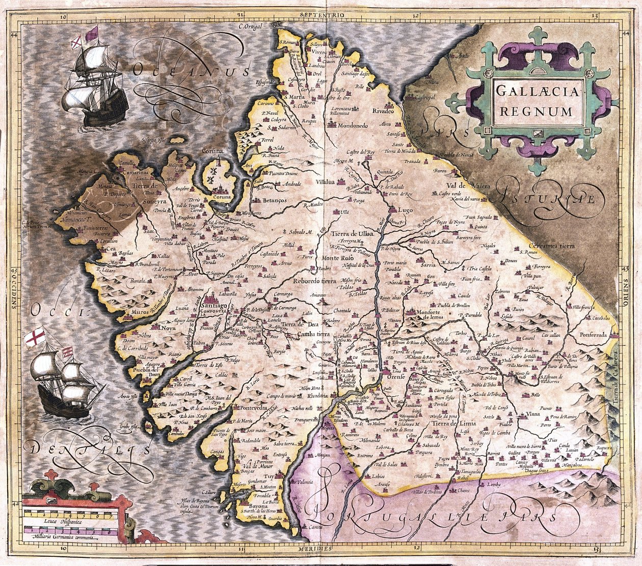 Galicien, Santiago de Compostela, Monforte de Lemos, Nordwestspanien (Gravur) von Gerardus Mercator