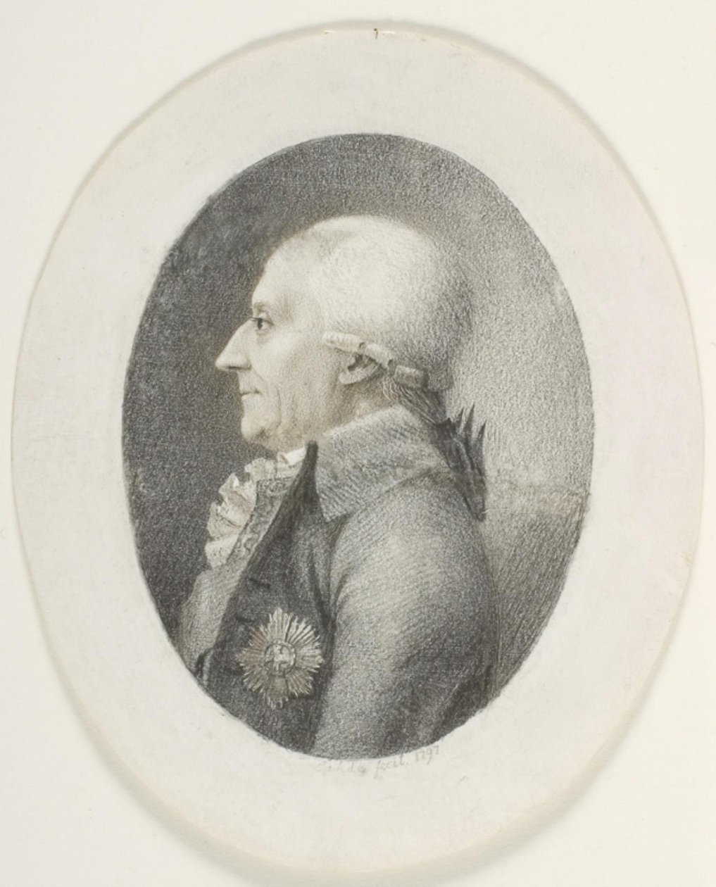 Porträt von A.P. Bernstorff, Graf, Premierminister (1735-1797). Brustbild. Profil nach links von Gerhard Ludvig Lahde