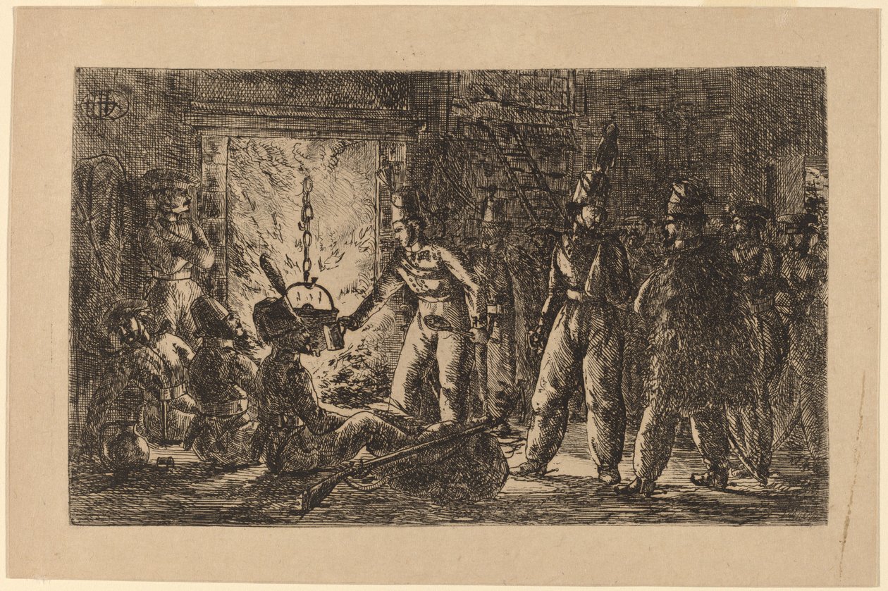 Kosaken vor einem Kamin (recto) von Gerhardus Emaus de Micault