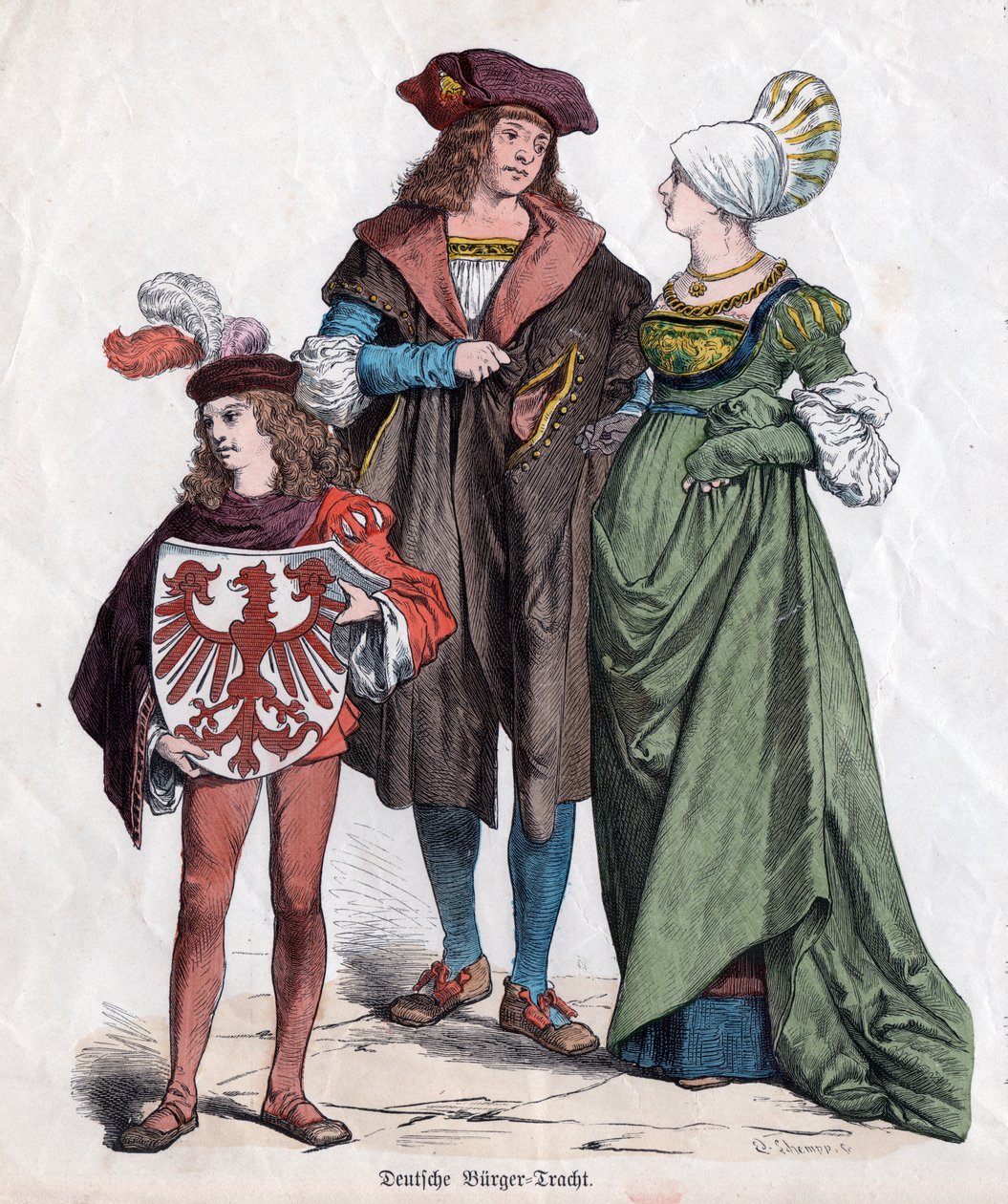 Eine bürgerliche Familie. Deutsche Kostüme des XVI. Jahrhunderts aus dem "Münchener Bilderbogen", Deutschland, ca. 1880 von German School