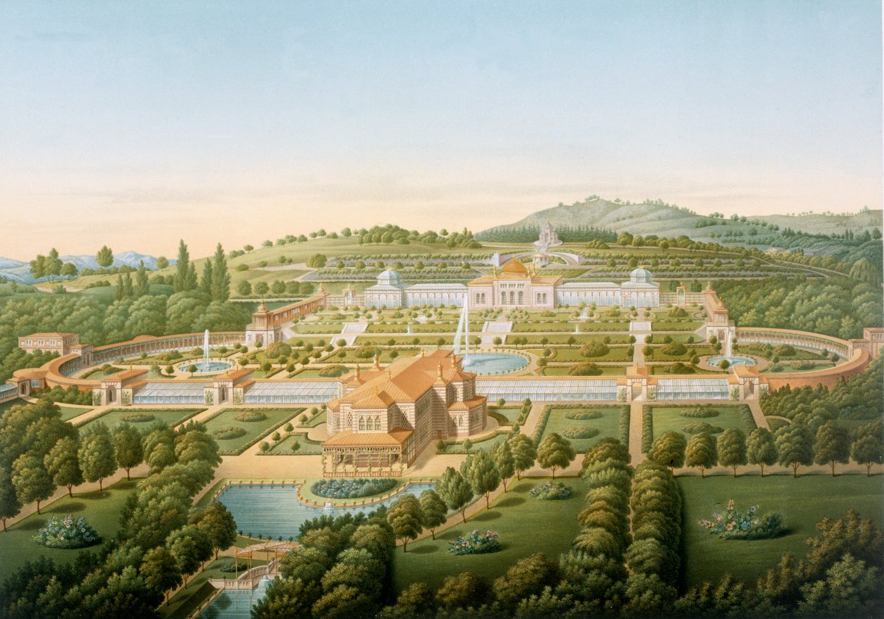 Luftaufnahme der Villa von König Wilhelm von Württemberg, veröffentlicht 1860 von German School
