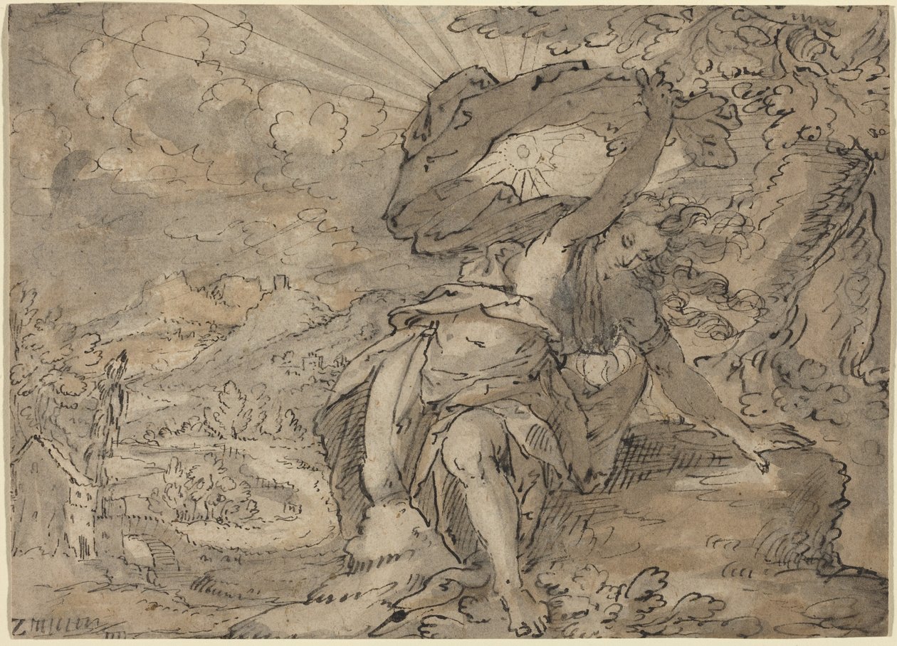 Allegorische Frauenfigur in einer Landschaft [recto], ca. 1600 von German School