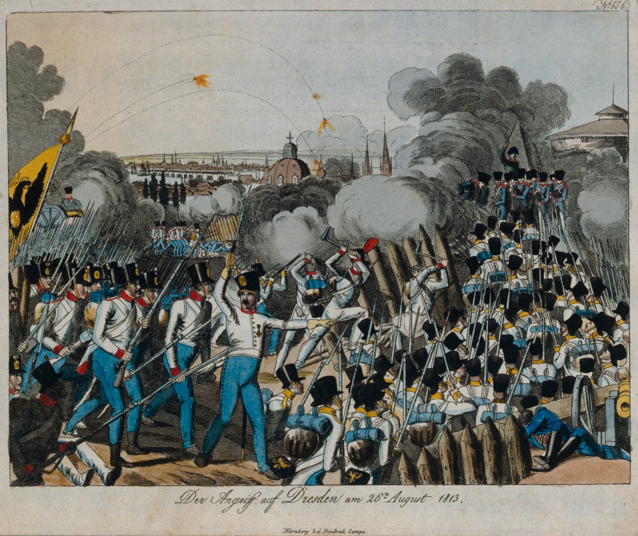 Schlacht von Dresden während des Krieges der sechsten Koalition, 26.-27. August 1813, um 1820 von German School
