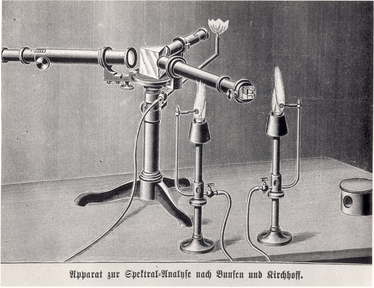 Bunsen-Kirchhoff-Spektroskop, erfunden von Robert Bunsen und Gustav Kirchhoff, 1859 von German School