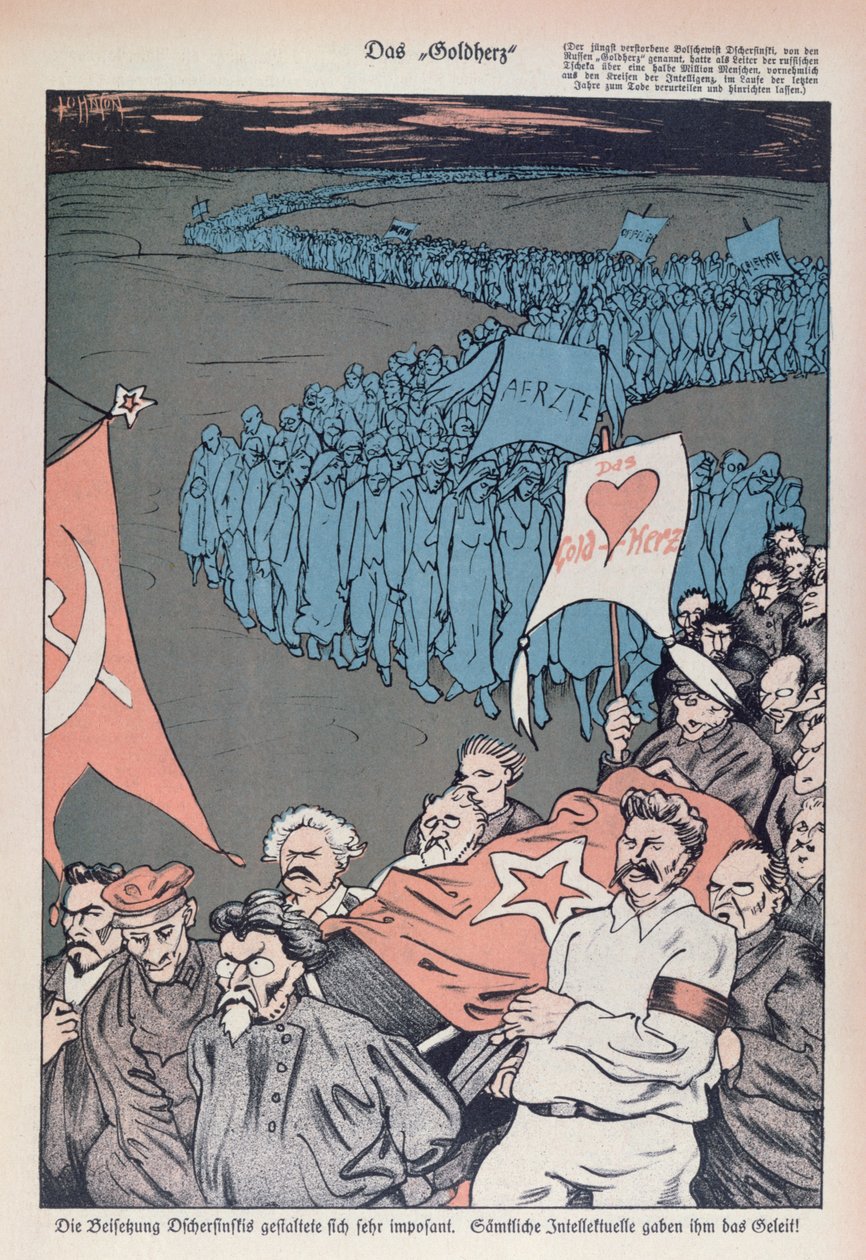 Karikatur des Todes von Felix Dzherzhinsky, Gründer und Direktor der CHEKA von German School