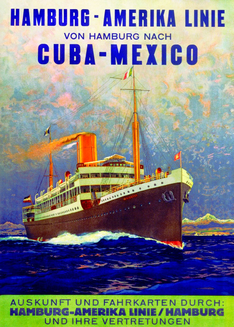 Kuba - Mexiko, Plakat zur Werbung für die Hamburg-Amerika-Linie, 1899 von German School
