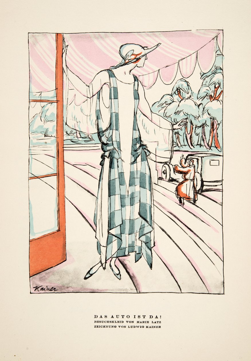 Das Auto Ist Da!, Werbung für Kleid von Marie Latz, aus Styl, veröffentlicht 1922 von German School