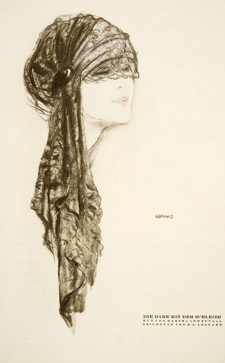 Die Dame mit dem Schleier, Hut von Martha Lowenthal, aus Styl, veröffentlicht 1922 von German School