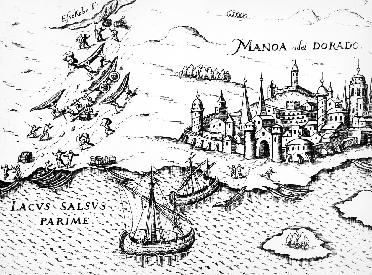 Eldorado, Illustration aus Regni Guianae, von G. Raleigh, 1594-96 von German School
