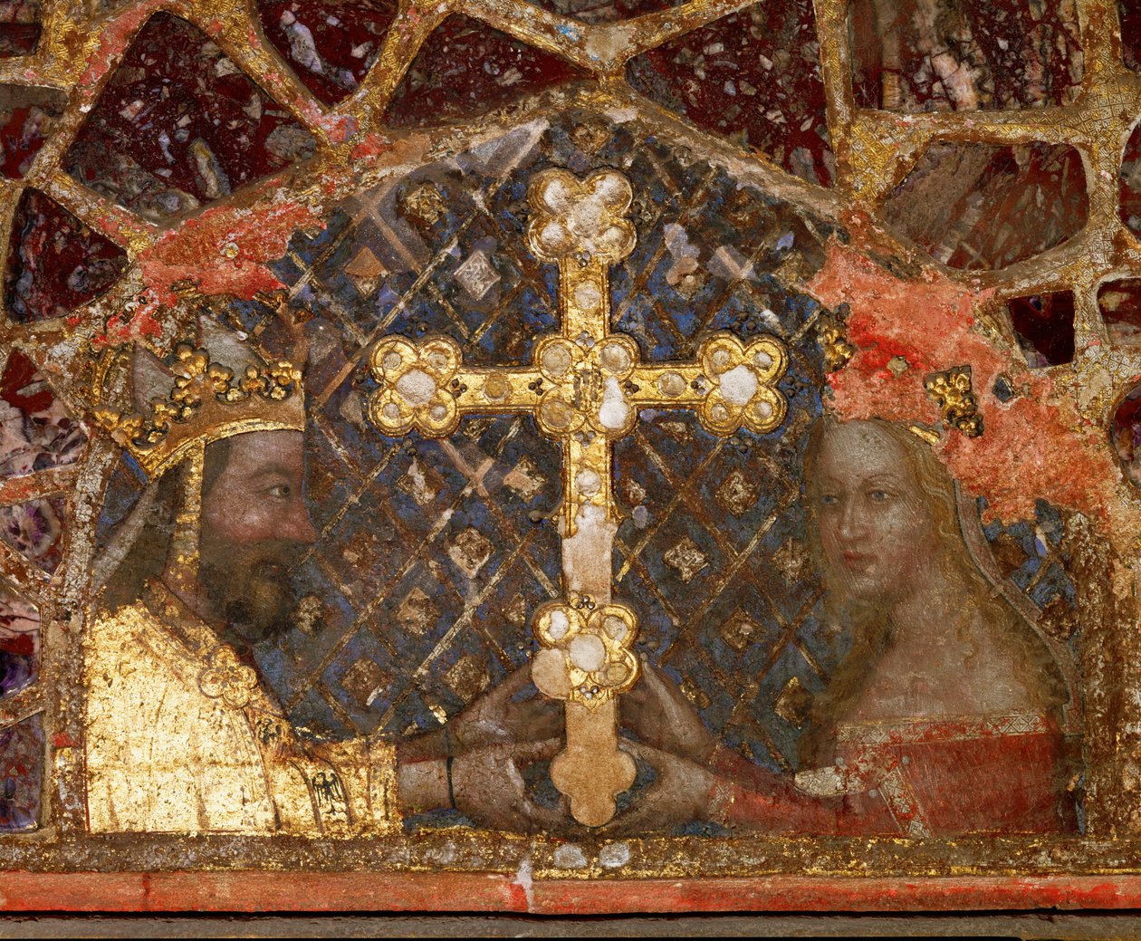 Kaiser Karl IV und seine dritte Frau, Anna von Schweidnitz mit einem Reliquienkreuz von German School