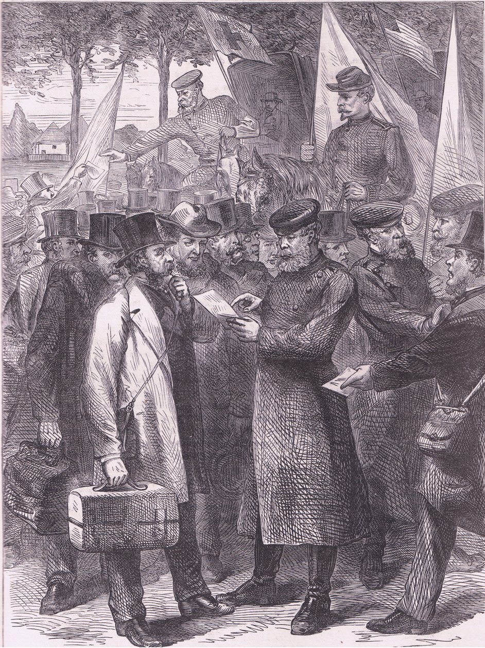 Englische Bewohner verlassen Paris, Cassells Geschichte des Krieges zwischen Frankreich und Deutschland, veröffentlicht von Cassell and Company Limited, ca. 1890 (Lithografie) von German School