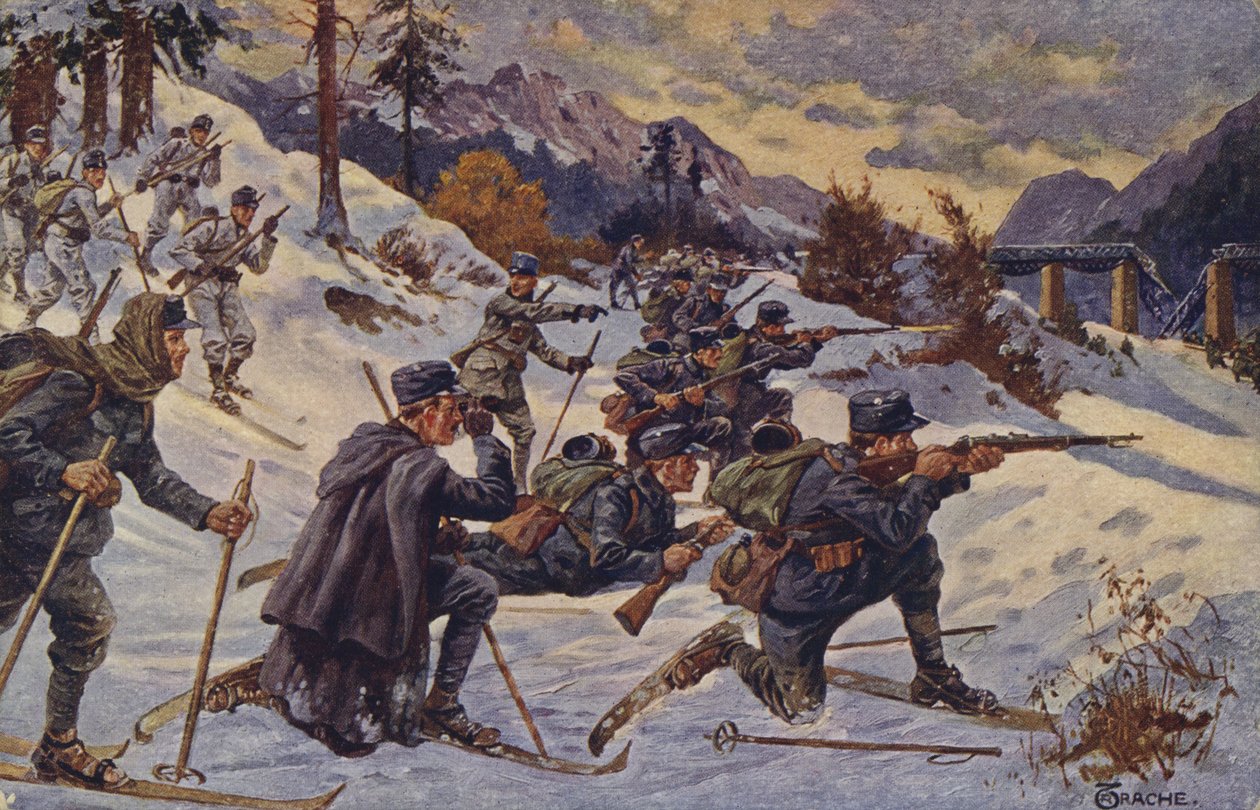 Deutsche und österreichische Skitruppen am Dukla-Pass, Karpaten, Erster Weltkrieg von German School