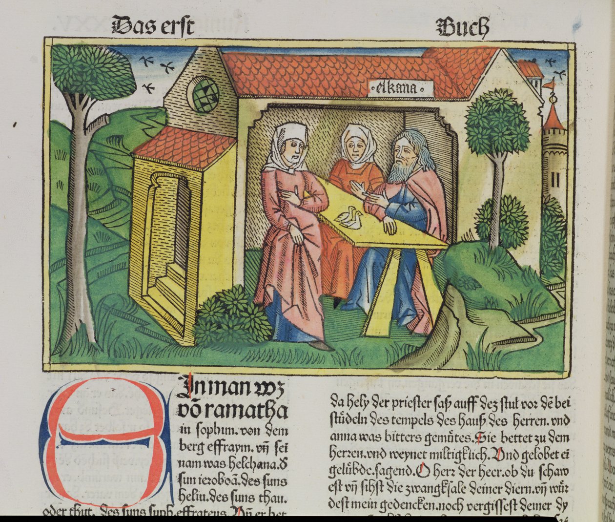 I Samuel 1:8 Elkana tröstet Hanna, aus der Nürnberger Bibel (Biblia Sacra Germanaica) von German School