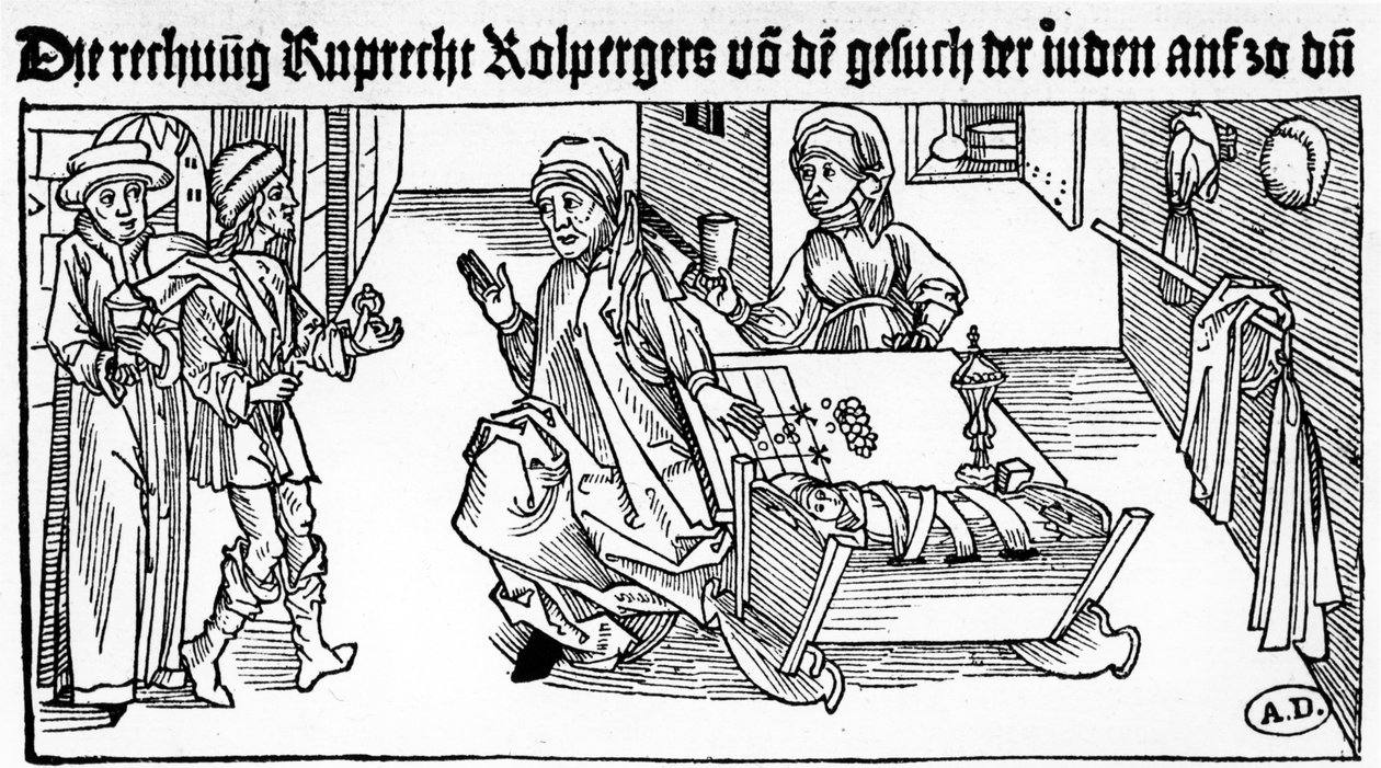 Jüdischer Geldverleiher mit seiner Familie empfängt Kunden, 1491 von German School