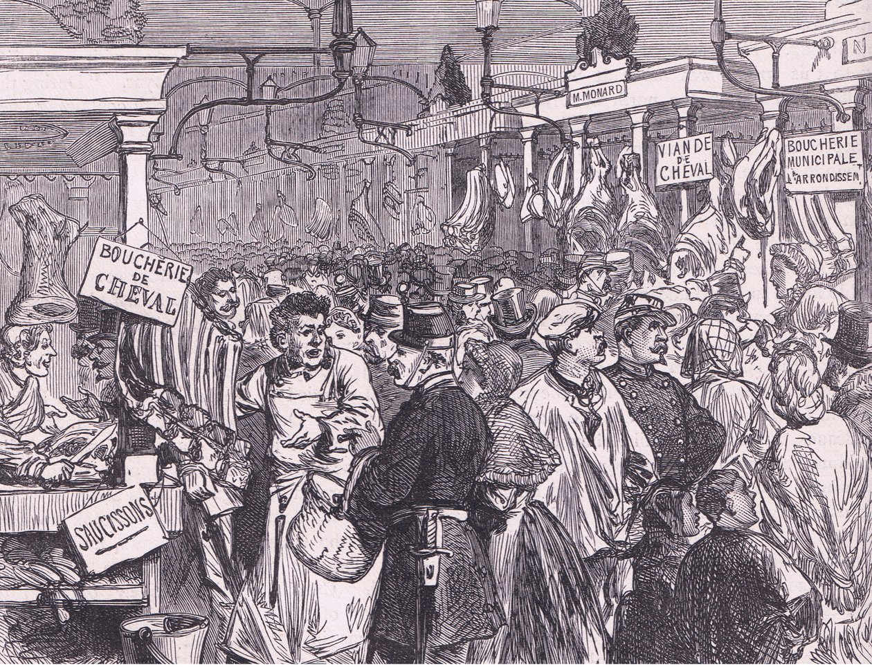 Fleischmarkt in Paris, Cassells Geschichte des Krieges zwischen Frankreich und Deutschland, veröffentlicht von Cassell and Company Limited, ca. 1890 von German School