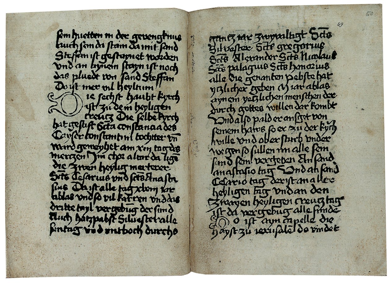 Seiten aus einer deutschsprachigen Ausgabe von Mirabilia Romae, Historia et Descriptio Urbis Romae von Pseudo-Aegidius Romanus, möglicherweise veröffentlicht von Ulrich Han, Rom, ca. 1475 von German School