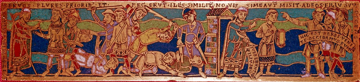 Gleichnis von den Arbeitern im Weinberg oder Gleichnis von den Arbeitern der elften Stunde. Emailplatte auf Kupfer. Rheinische Schule. 12. Jahrhundert. Florenz, Nazionale Museo del Bargello von German School