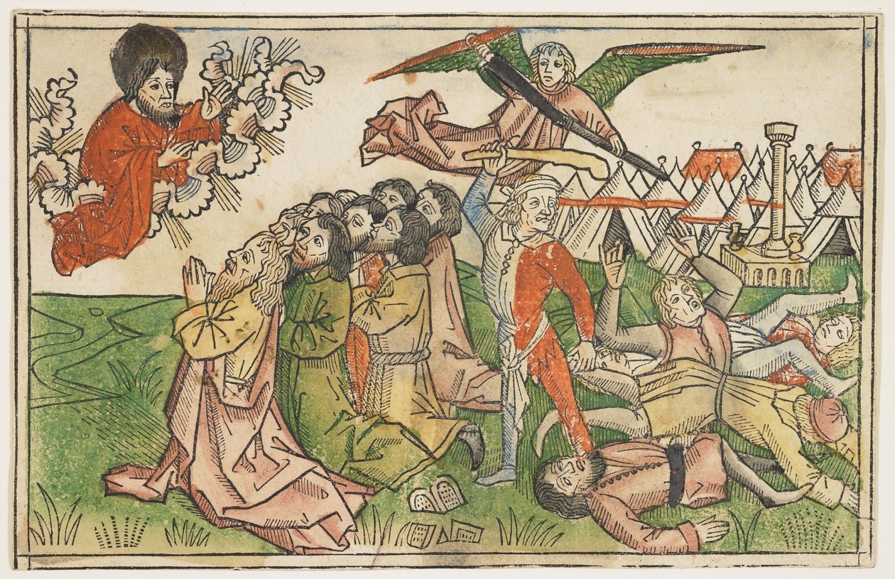 Volk Israel bestraft für die Anbetung falscher Götter, um 1478, aus der Koberger Bibel, Nürnberg, 1483 von German School
