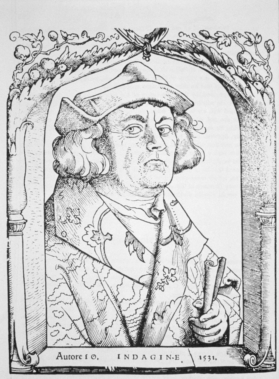 Porträt von Johannes von Indagine, nach Hans Baldung Grien, aus Chiromantia von Ioannes ab Indagine, Straßburg 1531, illustriert in Geschichte der Magie, veröffentlicht im späten 19. Jahrhundert von German School