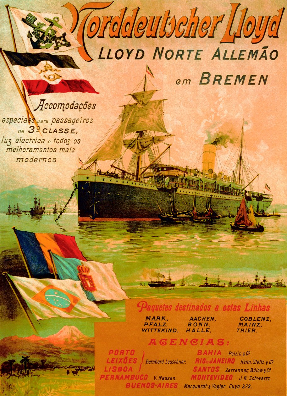 Plakat zur Werbung für die Norddeutsche Lloyd-Linie, 1898 von German School