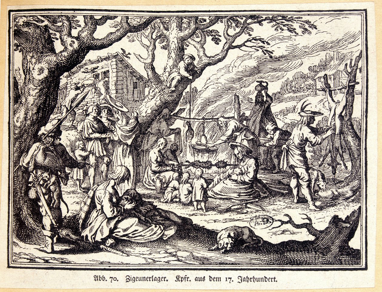 Ländliche Menschen im Mittelalter. Deutsche Gravur des 18. Jahrhunderts. Anonym. Bibl. der dekorativen Künste. von German School