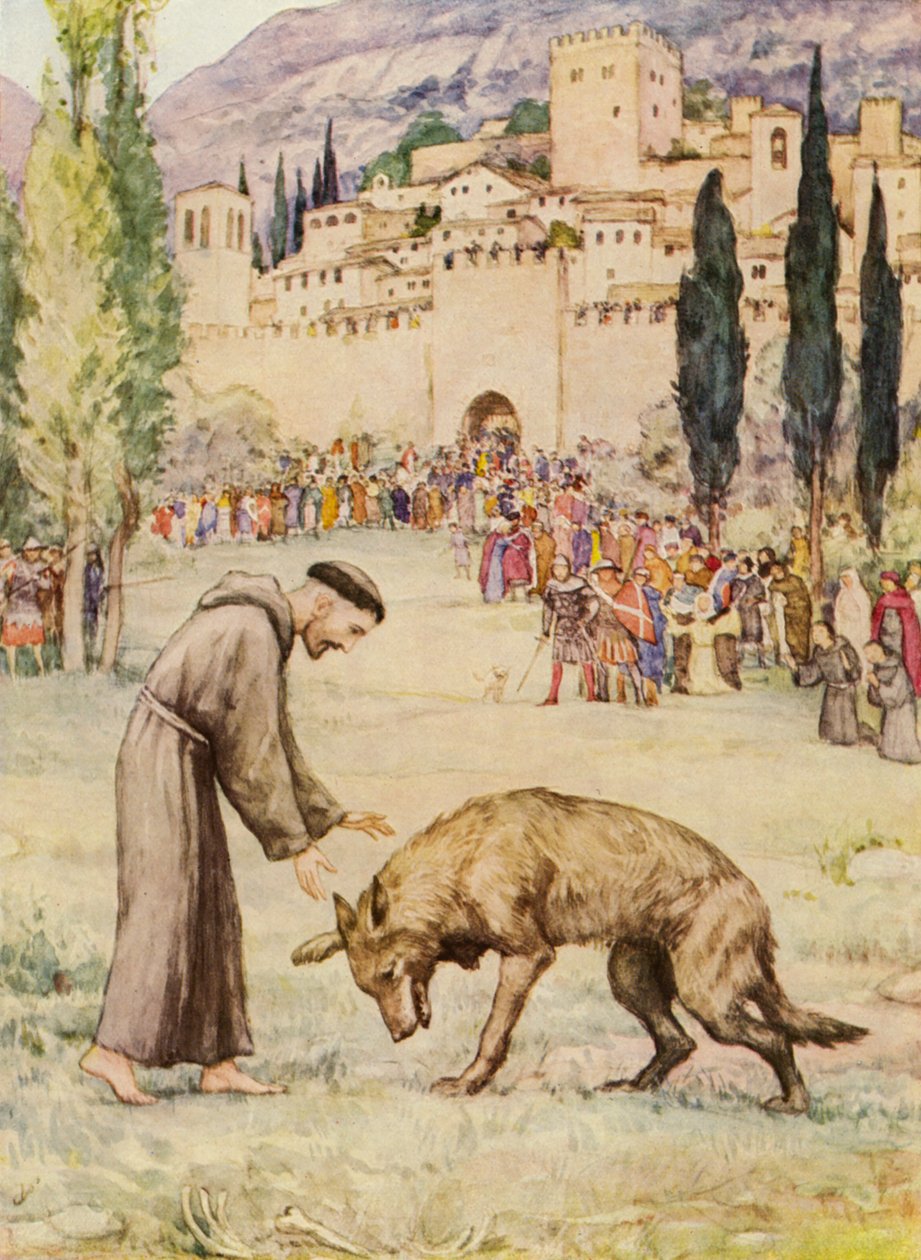 Der heilige Franziskus und der Wolf von Gubbio von German School