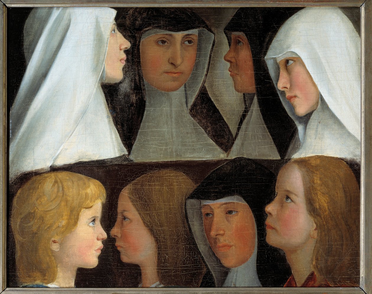 Studien von Postulantinnen und Novizinnen des Benediktinerordens. Gemälde der deutschen Schule des 19. Jahrhunderts. Roanne, Musée Joseph Déchelette von German School