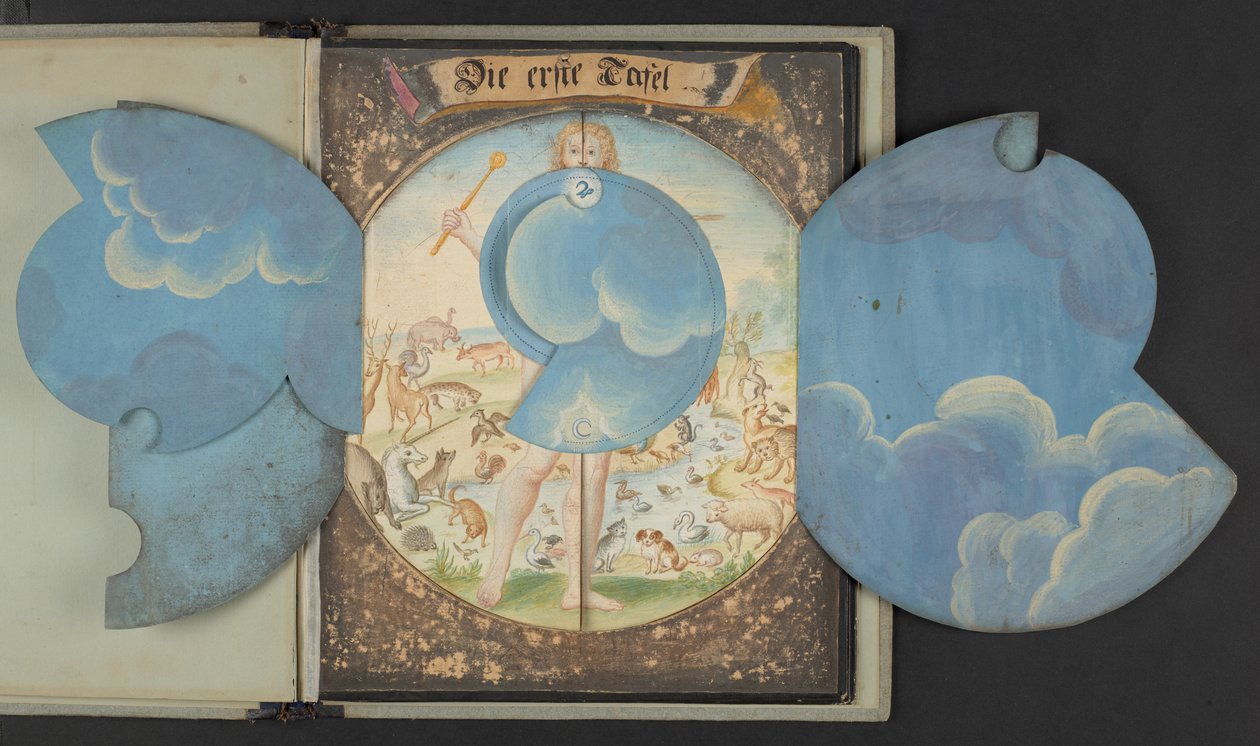 Tafeln, die den Menschen in drei verschiedenen Zuständen darstellen, Add MS 5788 von German School