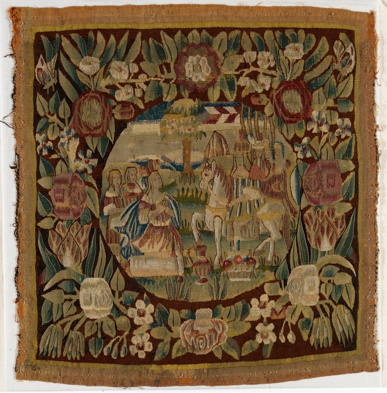 Wandteppich-Kissenbezug mit David und Abigail, Samuel XXV, möglicherweise hergestellt in Hamburg, Deutschland, um 1615 von German School