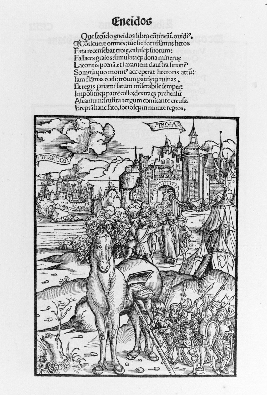 Das Trojanische Pferd. Aeneis. Holzschnitt von Sebastian Brant von German School