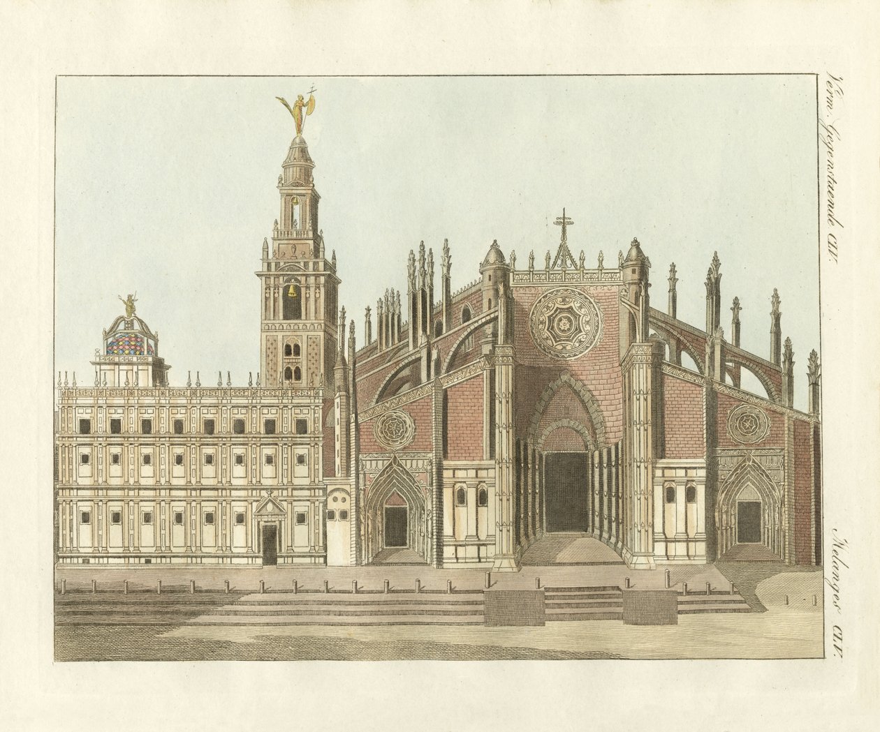 Die Kathedrale oder Metropolitankirche von Sevilla (Farbstich) von German School