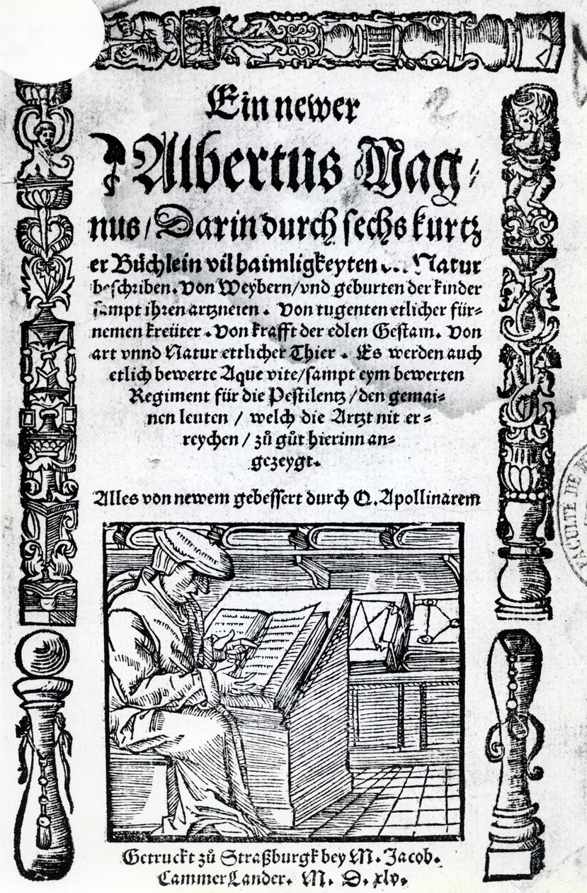 Titelseite für einen neuen Albertus Magnus: sechs kurze Bücher, die viele der Geheimnisse der Natur beschreiben, veröffentlicht 1514 von German School
