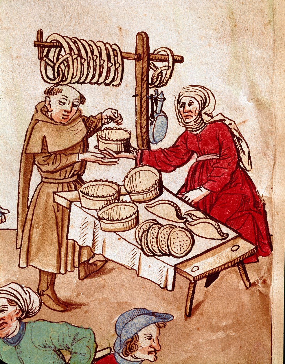 Handel: Ein Brothändler. Miniatur aus „Chroniken des Konzils von Konstanz“ von Ulrich Richental (1360-1437) ca. 1438 Prag, Nationalbibliothek von German School