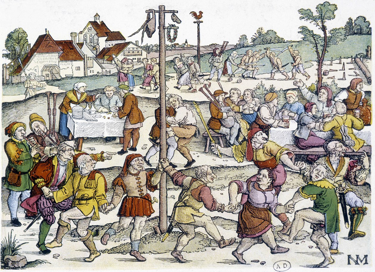 Dorftanz um die Matte de Cocagne - 16. Jahrhundert deutsche Bildsprache von Nikolaus Meldemann von German School