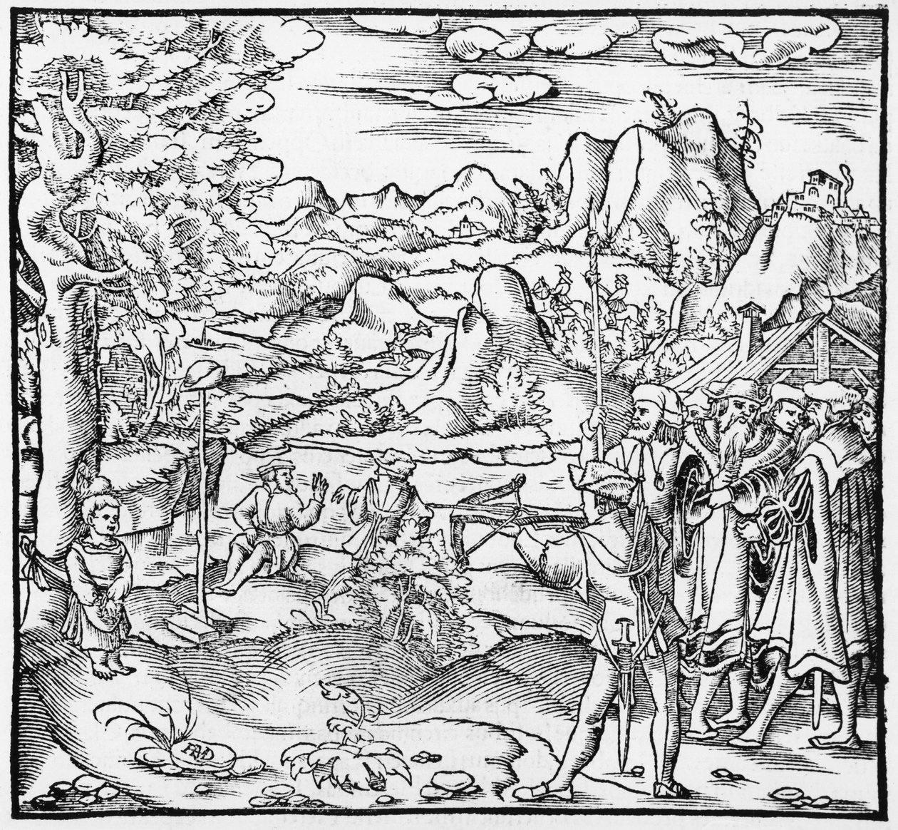 Wilhelm Tell, Illustration aus Cosmographie Universelle von Sebastien Munster (1488-1552) Basel, veröffentlicht 1559 von German School