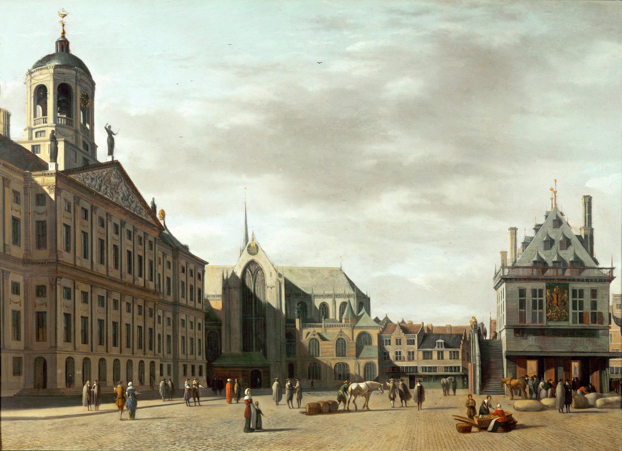 Damstraat und das neue Rathaus von Amsterdam, Niederlande von Gerrit Adriaensz Berckheyde
