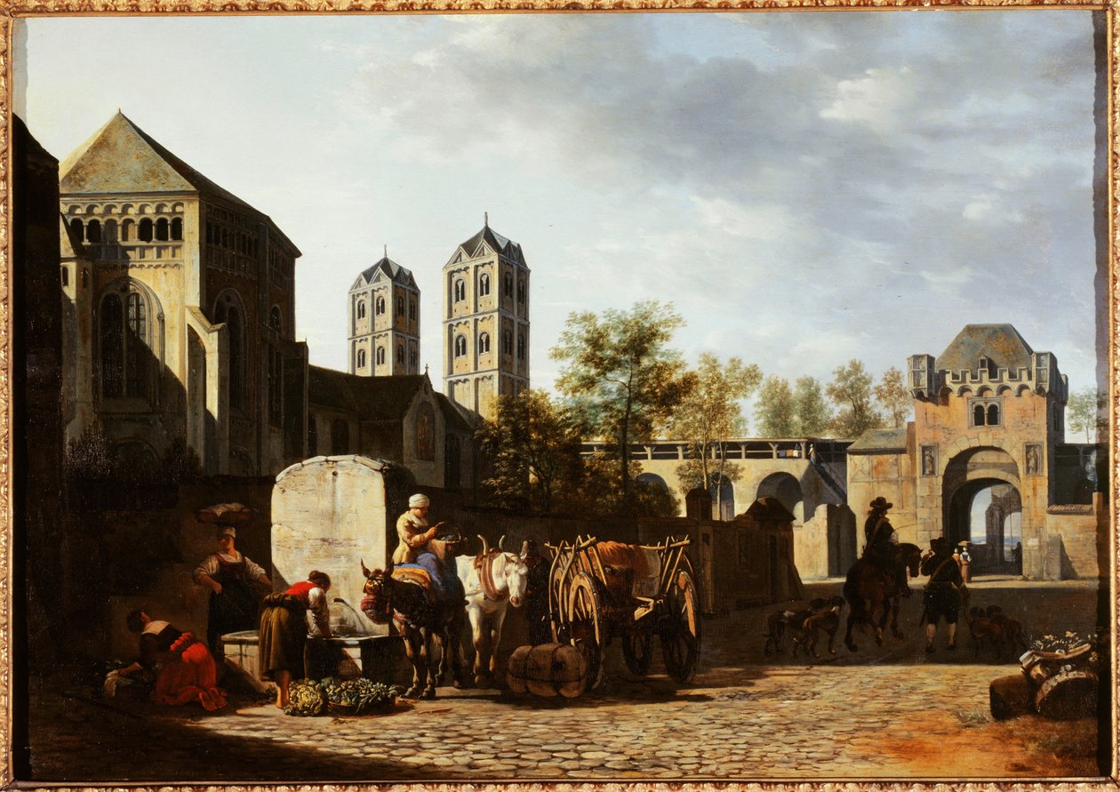 Öffentlicher Brunnen und Kirche St. Gereon in Köln von Gerrit Adriaenszoon Berckheyde