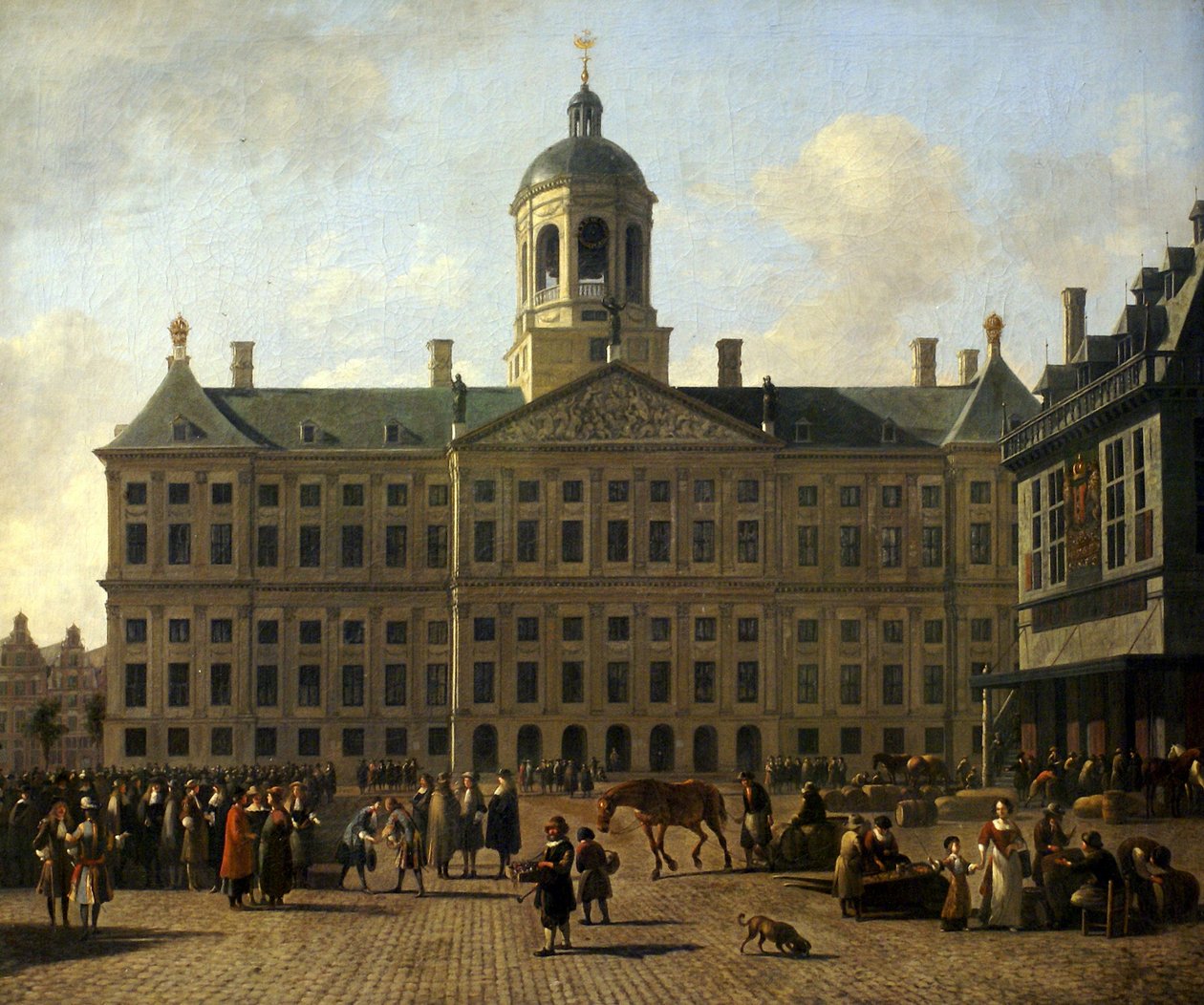 Der Damplatz in Amsterdam mit dem Rathaus von Gerrit Adriaenszoon Berckheyde