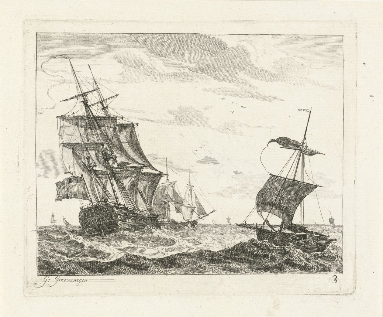 Segelschiffe auf unruhiger See (Meeresansichten mit Schiffen) von Gerrit Groenewegen