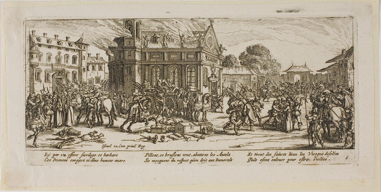 Zerstörung eines Klosters, Platte sechs aus Die großen Leiden des Krieges von Gerrit Lucasz van Schagen
