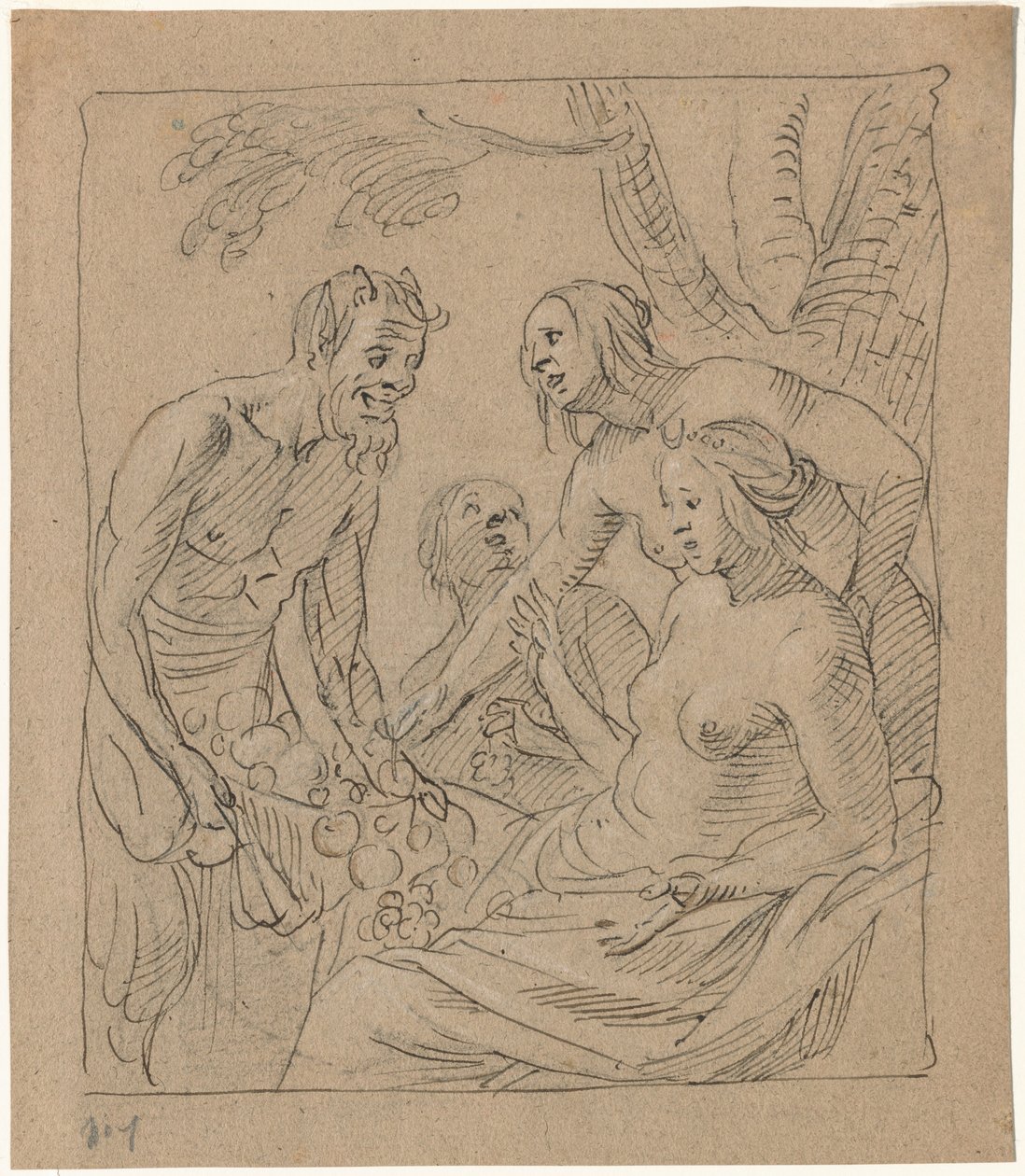Diana und zwei Nymphen, die Geschenke von einem Satyr erhalten (recto) von Gerrit van Honthorst