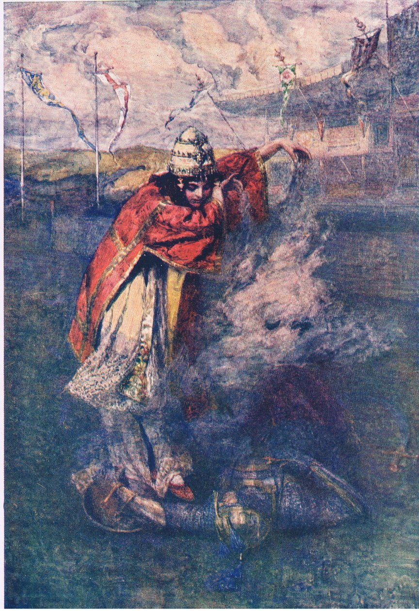Duessa vertrieb die verzauberte Wolke, Geschichten aus der Feenkönigin, veröffentlicht von George Harrap and Company von Gertrude E. Demain (after) Hammond